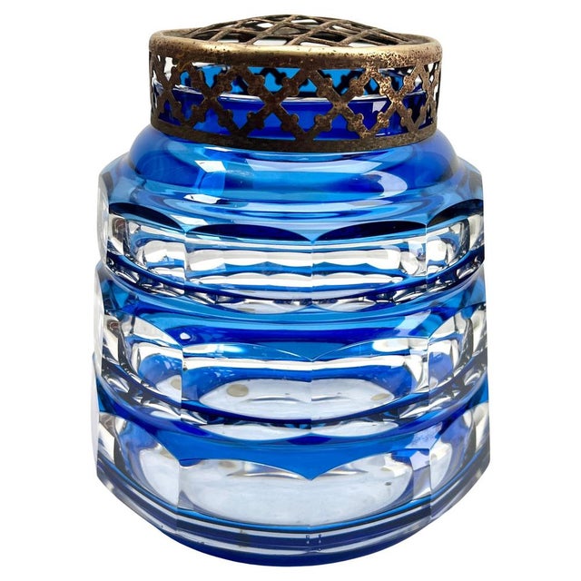 Blue Cobalt Pique Fleurs Vase in Crystal Cut-to-Clear with Grille from Val Saint Lambert, 1935 For Sale - Image 8 of 9