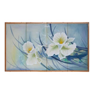 C. 1960s Vintage Painted Silk Screen With Orchids For Sale