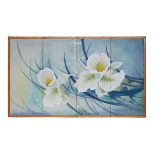 C. 1960s Vintage Painted Silk Screen With Orchids