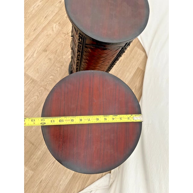 1980s Vintage Pair Round Nightstands Chest of Drawers Carved Six Felt Lined Drawers For Sale - Image 9 of 11