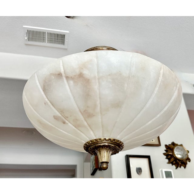 1970s French Directoire Style Alabaster Flushmount Ceiling Light For Sale - Image 4 of 16