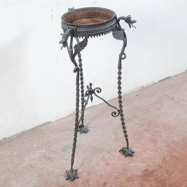 Metal Perch with Turtles and Wrought Iron Grotesques For Sale - Image 3 of 9