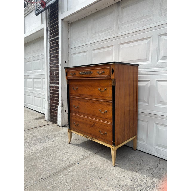 Traditional Vintage Neoclassical Revival Chest of Drawers, Empire Style Painted & Gilt Accent Dresser For Sale - Image 3 of 12
