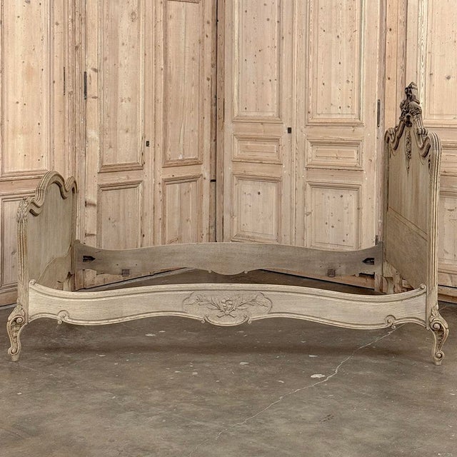 Antique Louis XV Style Stripped Oak Hand-Carved Bed For Sale - Image 16 of 17