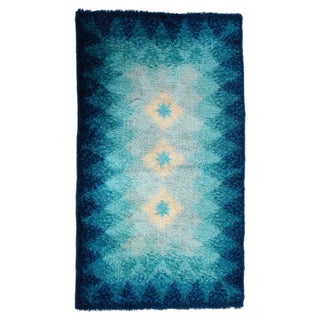 Mid-Century Italian Blue and White Virgin Wool Rug from Samit Borgosesia, 1970s For Sale