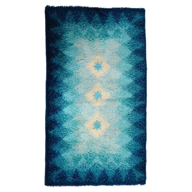 Mid-Century Italian Blue and White Virgin Wool Rug from Samit Borgosesia, 1970s For Sale
