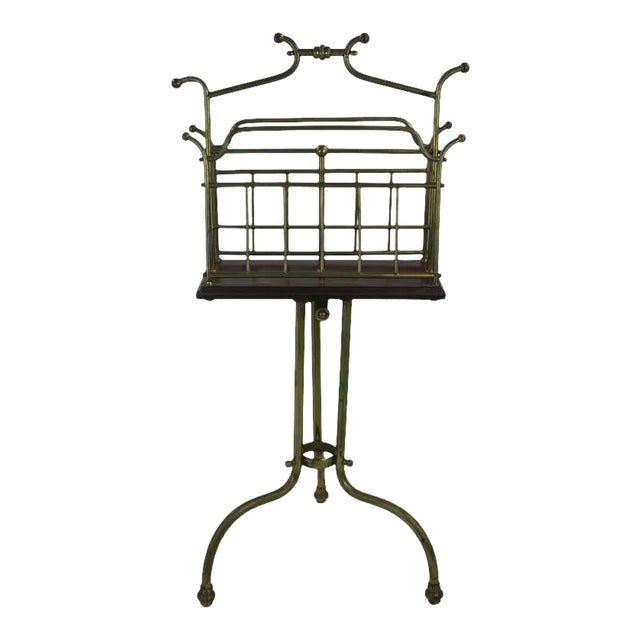 19th Century Edwardian Brass Walnut Canterbury Magazine Holder with Provenance For Sale