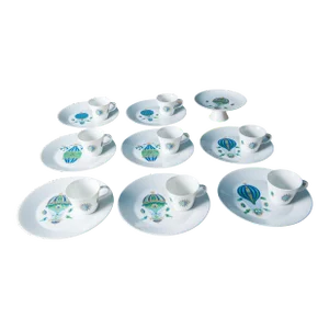 Briard Hot Air Balloon Cup & Plate Dessert Set with Cake Plate - 17 Pieces
