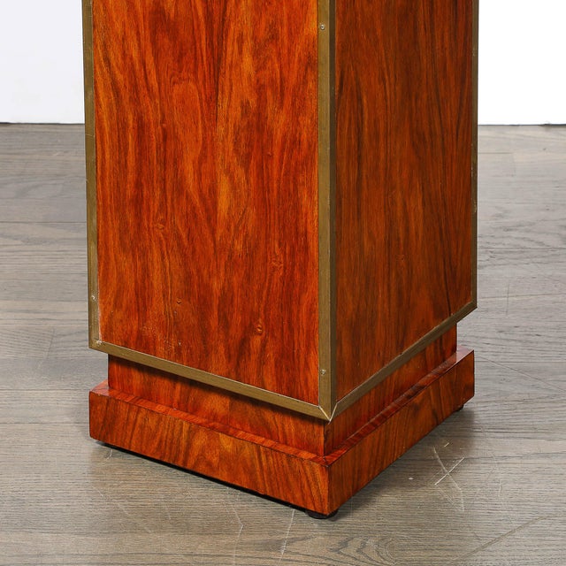 Pair of Art Deco Walnut Pedestals With Brass Detailing & Vitrolite Inset Top For Sale - Image 9 of 16