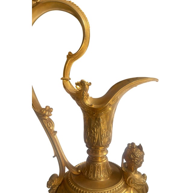Black Pair of French Belle Époque Gilt Bronze Ewers on Marble Bases. Late 19th Century For Sale - Image 8 of 10