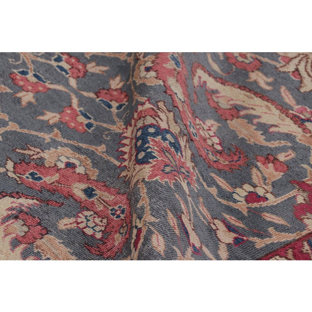 Textile Vintage Kayseri Rug in Blue With Light Red Floral Patterns - Rug & Kilim For Sale - Image 7 of 8