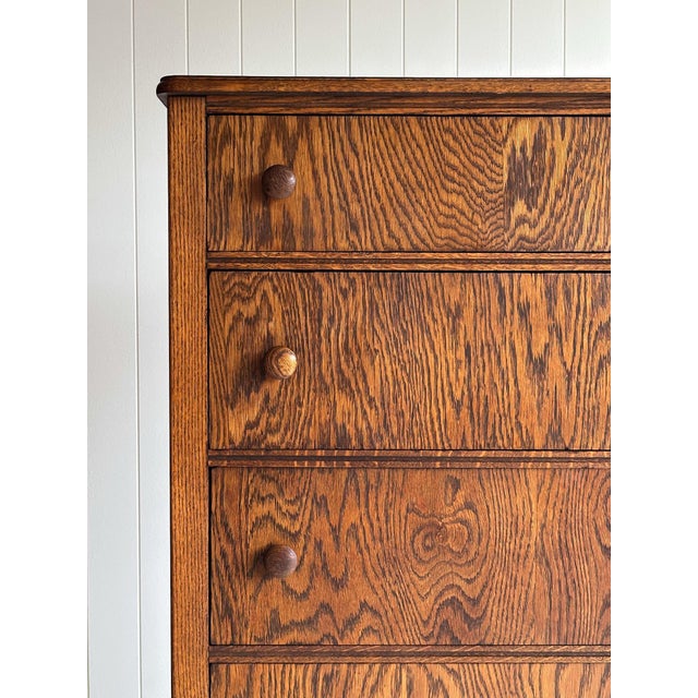 Late 19th Century Antique Quarter Sawn Tiger Oak Chest of Drawers For Sale - Image 5 of 16