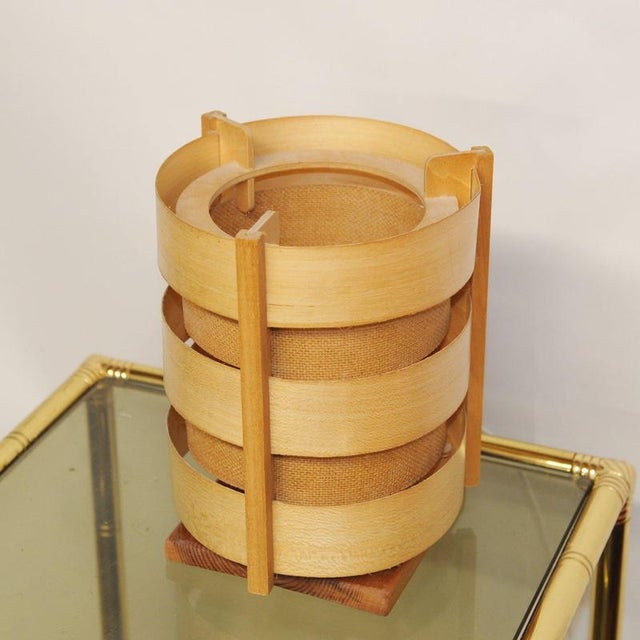 Brown Wooden Lamellae Cylindric Table Lamp, 1970s For Sale - Image 8 of 12