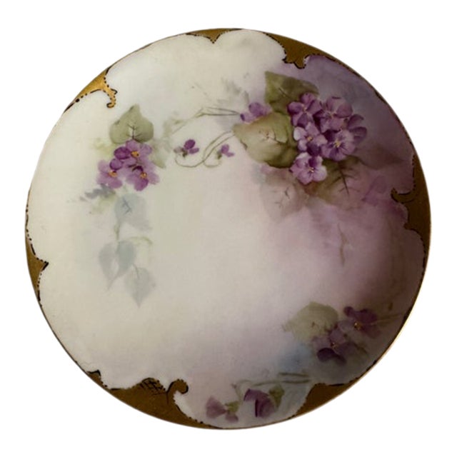 Antique J & C Bavaria Salad Plate, Gold Scrolling With Violets. For Sale