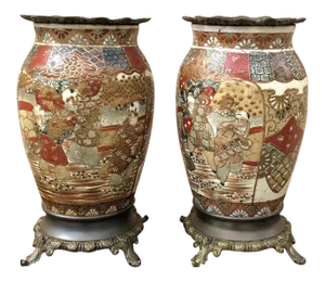 19th Century Oriental Satsuma Vases Ca. 1880 - a Pair