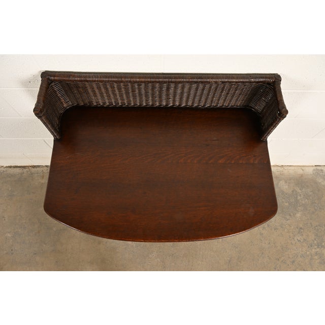 Late 19th Century Heywood-Wakefield Antique Arts & Crafts Mission Oak & Rattan Wicker Writing Desk | Circa 1890s For Sale - Image 5 of 15