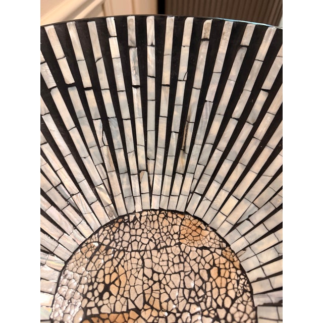 Large Mother of Pearl Inlay Wood Centerpiece Bowl, Black Sunburst Mosaic For Sale In Charleston - Image 6 of 8