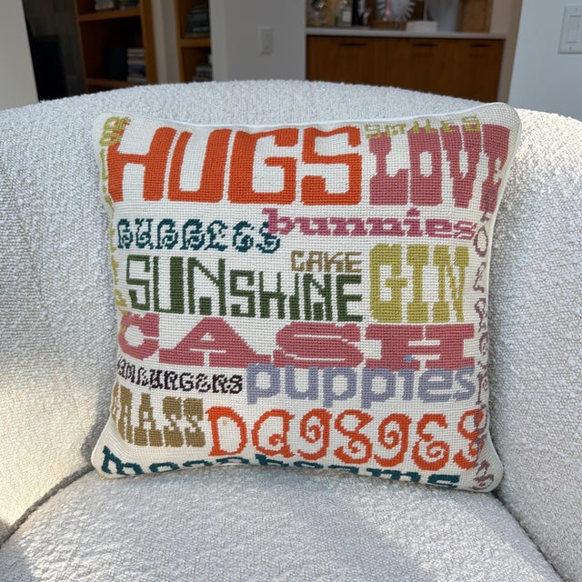 Add a playful dose of retro chic with this fabulous Jonathan Adler needlepoint pillow. Featuring a bold collage of graphic...