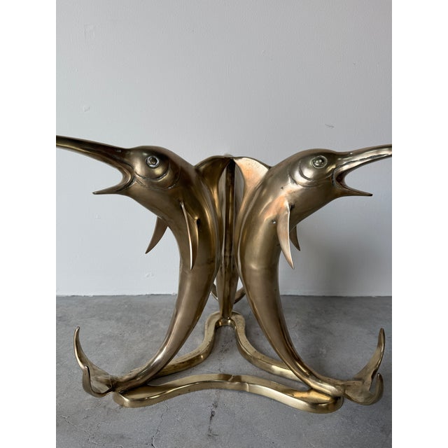 Vintage Solid Brass Marlin Fish Coffee Table With Glass Top For Sale - Image 4 of 18