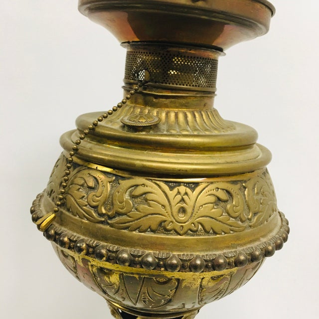 Gothic Antique 1900s Talon Base Electrified Brass Oil Lamp For Sale - Image 3 of 4
