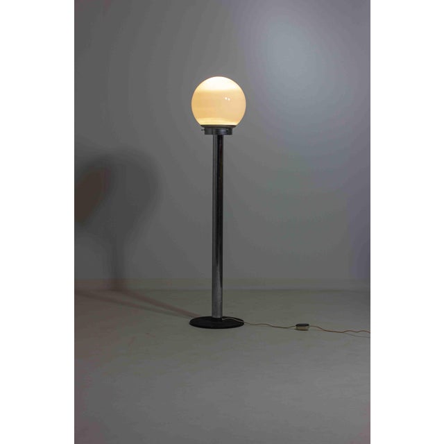1970s Chrome Floor Lamp with Large Opaline Globe, Italy, 1970s For Sale - Image 5 of 13
