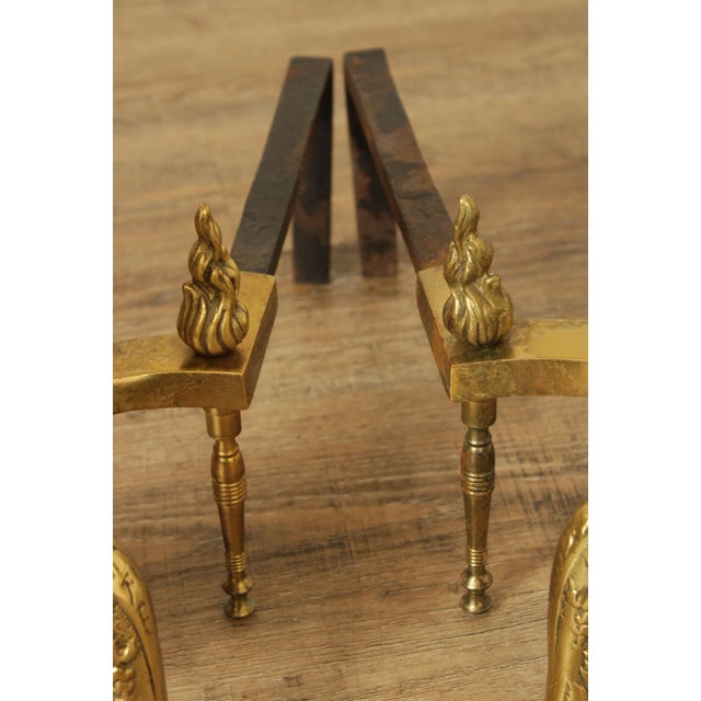 Vintage Neoclassical Style Brass Andirons - A Pair For Sale - Image 11 of 13