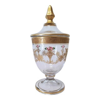 Mid 19th Century French 40s Gilt Crystal Candy Dish With Lid For Sale