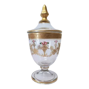 Mid 19th Century French 40s Gilt Crystal Candy Dish With Lid
