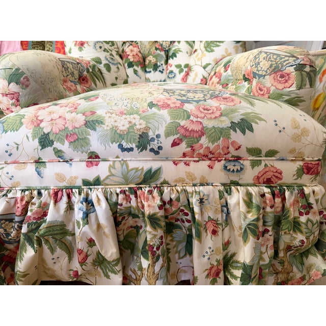 Vintage Hickory Chair Tufted Lounge Chair on Casters in Botanical Print For Sale - Image 17 of 17