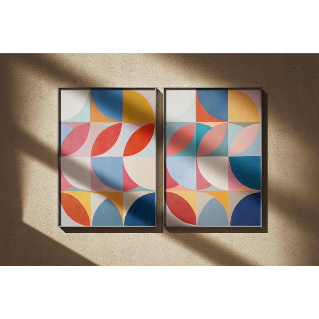 2026, Order Follows Repetition, Bauhaus Patterns Sequence in Vivid Tones, Large Painting Diptych by Natalia Roman For Sale - Image 9 of 10