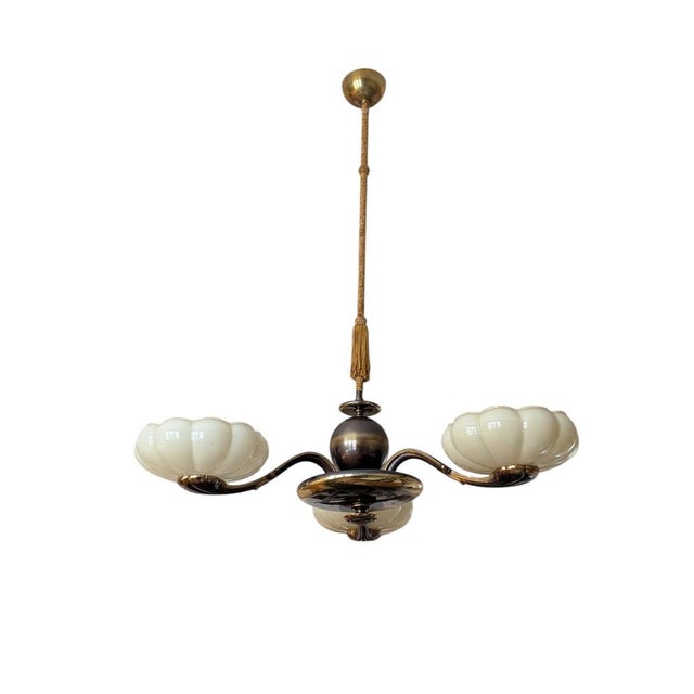Large 3-Arm Chandelier by Paavo Tynell for Oy Taito AB, 1940s For Sale - Image 4 of 18