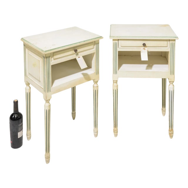 Mid 20th Century French Louis XVI Style Painted Nightstands With Drawers (Pair) For Sale