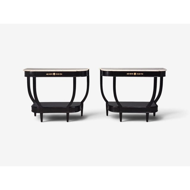 Louis XVI Style, Console Tables, Ebonized Wood, Bronze, Marble, France, 20th C. For Sale - Image 4 of 16