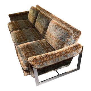 1970s Milo Baughman Floating Chrome Sofa Jack Lenor Larsen Fabric for Thayer Coggin 1971 For Sale