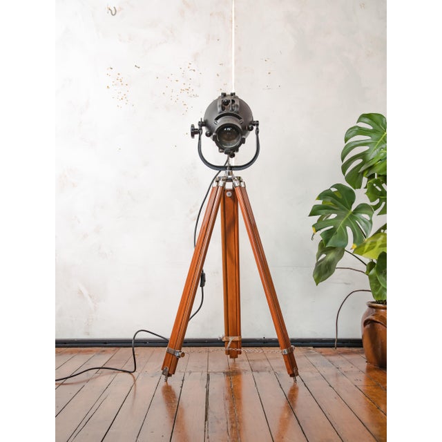 Vintage Theater Lamp on Wooden Tripod Floor Lamp, 1960s For Sale - Image 15 of 15
