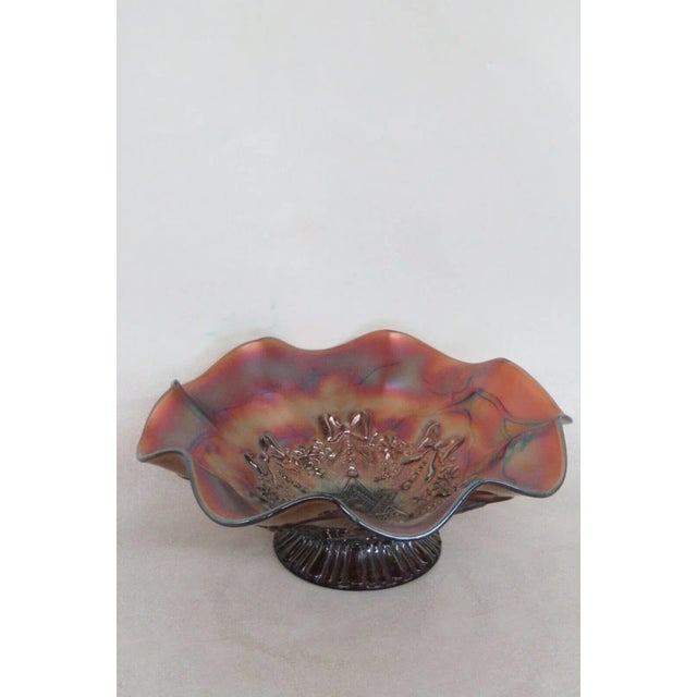 Purple Northwood Purple Carnival Glass Star of David and Bows Ruffled Footed Bowl For Sale - Image 8 of 13