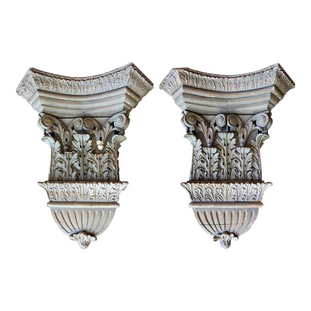 Antique Architectural Capitals - Carved Pine. - A Pair For Sale