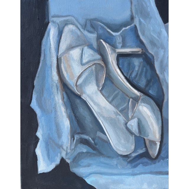 "Moonlit Shoes," Original print of moon light casting blue hues upon a pair of designer shoes. Oil painting illustrated...