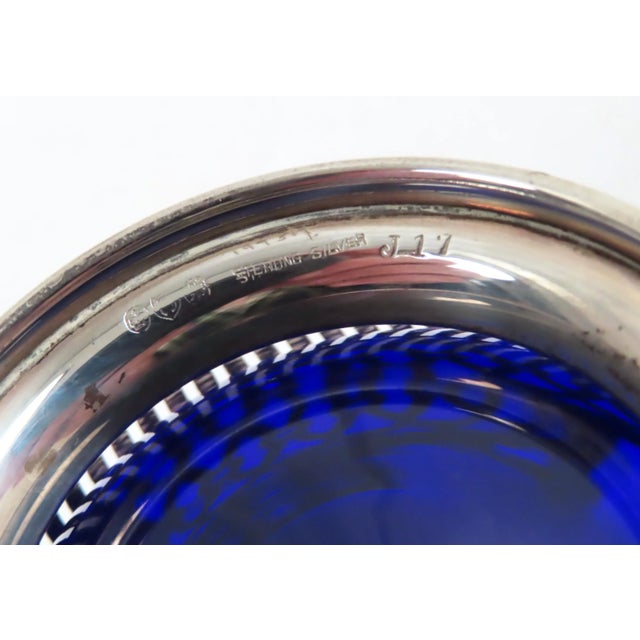 Antique Edwardian Sterling Silver With Cobalt Glass Nuts & Candy Basket For Sale - Image 11 of 13