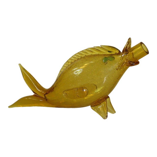 1960s Murano Art Glass, Fish Decanter / Wine Bottle, Mid Century Modern Mouth Blown For Sale