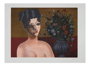 Franco Gentilini - Girl With Flowers - Lithograph - 1980s