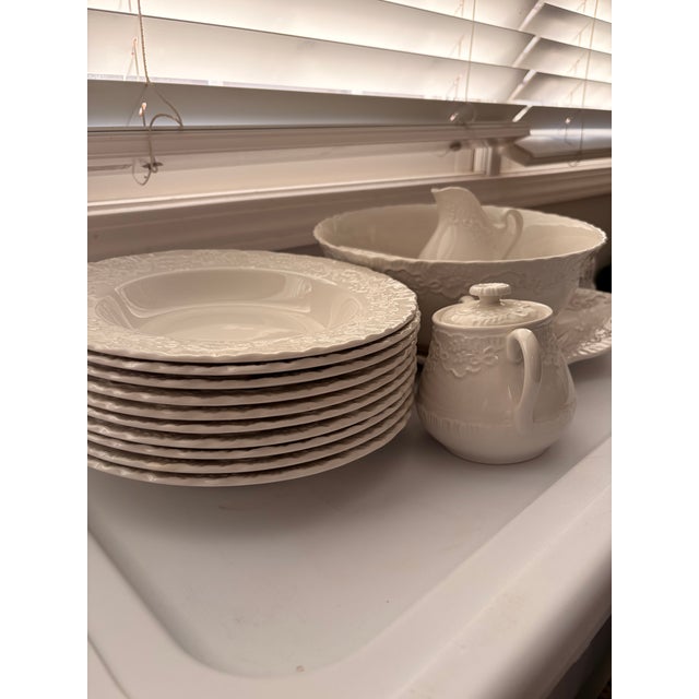 1990s Ralph Lauren "Claire" by Wedgwood — 45-Piece White China Set (Made in England) For Sale In Indianapolis - Image 6 of 11