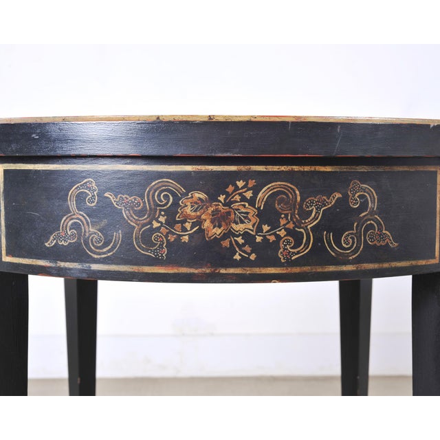 Black Pair of Regency Style Chinoiserie Decorated Demilune Consoles For Sale - Image 8 of 18