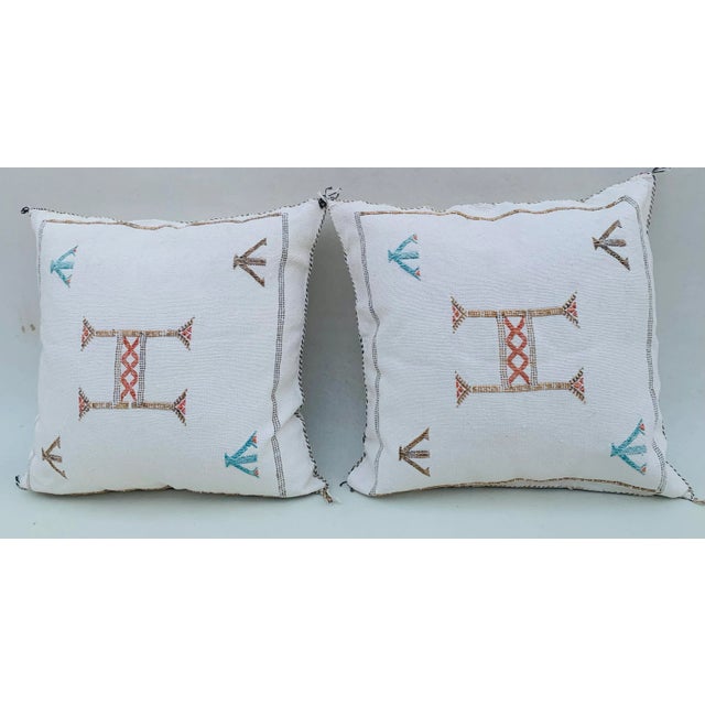 Early 21st Century White Moroccan Sabra Pillow Covers- a Pair For Sale - Image 9 of 9