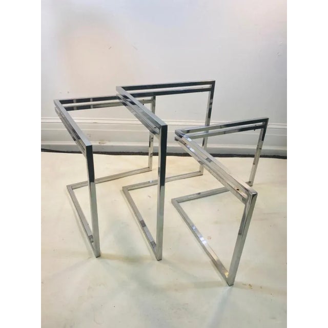 1970s 1970s Modern Chrome & Glass Nesting Tables - Set of 3 For Sale - Image 5 of 9