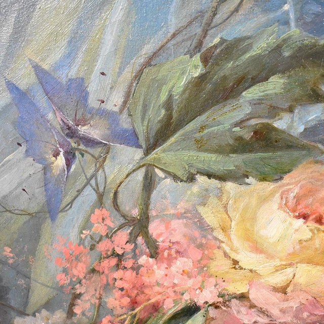 Dahlias, Roses and Hydrangeas, Oil on Canvas, 19th Century, Framed For Sale - Image 7 of 11