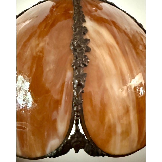 Mid 20th Century Mid-Century Amber Slag Glass Scalloped Pendant Lamp Shade For Sale - Image 5 of 10