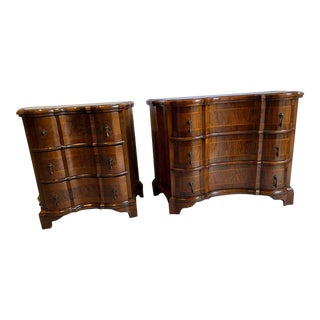 Early 20th Century George III 2 Burlwood & Walnut Inlaid Serpentine Bedside Chests - a Pair For Sale