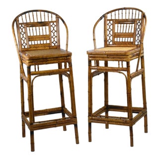 Pair of Bamboo Brighton Counter Stools For Sale