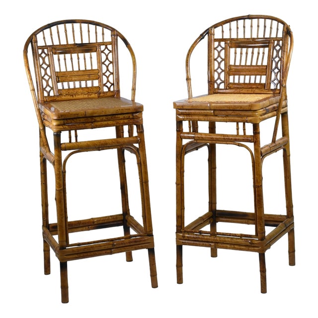 Pair of Bamboo Brighton Counter Stools For Sale